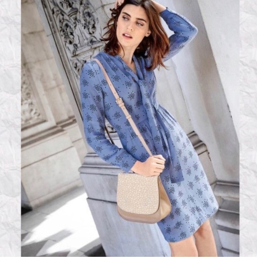 Boden Carla V Neck Long Sleeves Dress Size 6 Long Blue Confetti Printed Pockets